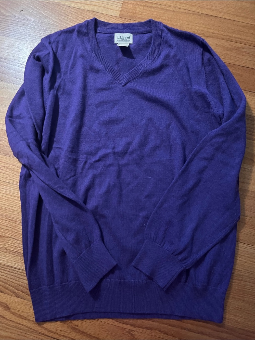 L.L. Bean Men's V-Neck Cotton & Cashmere Sweater - Purple Medium